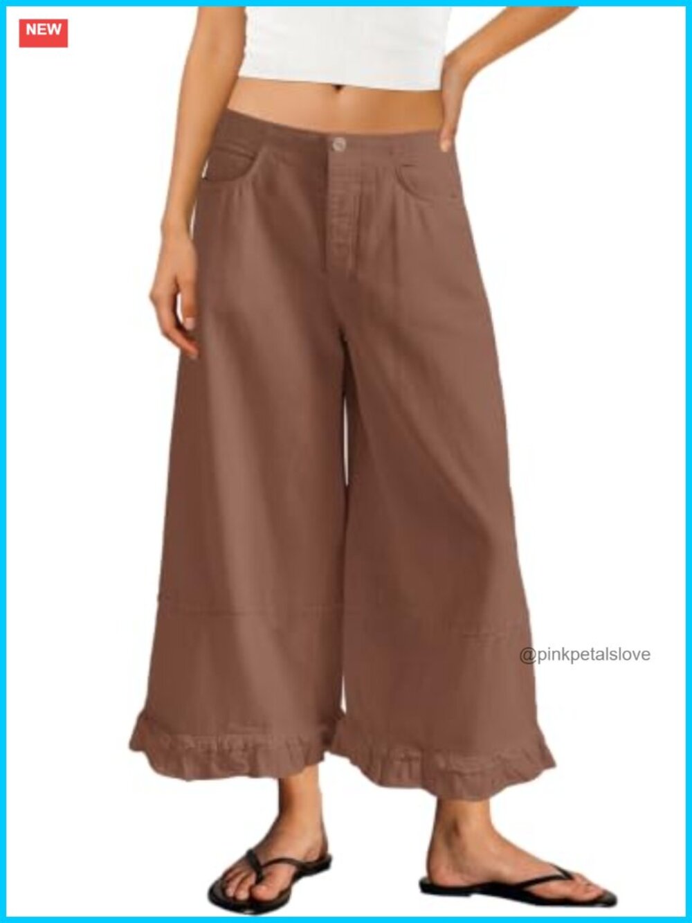 Wide Leg Cropped Ruffle Hem Jeans Mid Rise Denim